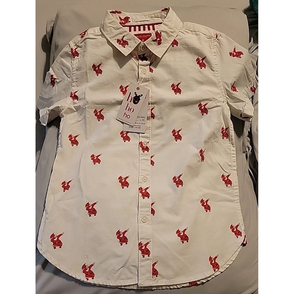Denim & Flower Ricky Singh Button Down Dabbing Santa Shirt Kid's Size 7 NWT